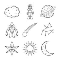 Celestial Dreams Coloring Page Line Art Bundle with Moon, Stars, Constellations, and More Cosmic Wonders vector