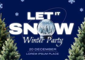 Blue Modern Winter Party Invitation with Snow Globe template