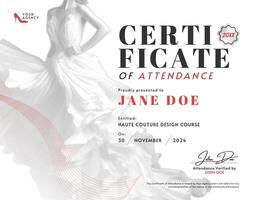 Haute Couture Modern Theme Certificate of Attendance template