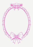 Hand-drawn frame with elegant bows and ribbons in a minimalist, girly style. Perfect for wedding invitations, birthday cards. Includes pink, boho, and baroque elements in a classic, feminine design vector