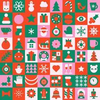 Set of geometric tiles for Christmas background designs. Applicable to greeting card, poster, flyer, web banner, etc. Seamless pattern with flat festive icons. vector