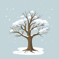 Winter tree covered with snow on a blue background. Illustration. vector