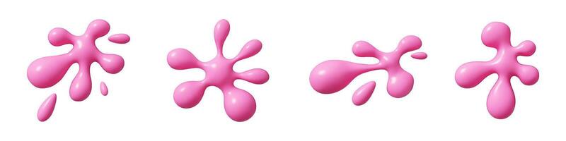 Fluid pink splatter shapes in abstract 3D set. vector