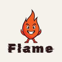Smiling Flame Mascot Logo with Text - Playful Fire Character Design vector