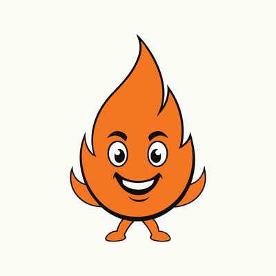 Smiling Flame Mascot Logo Icon - Cartoon Fire Character