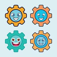 Playful and Colorful Gear Mascot Icons with Smiling Faces for Technology and Engineering Themes vector