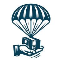 A hand holding a box with a parachute on it vector