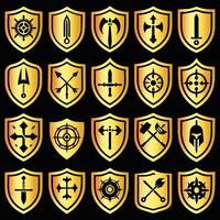 Collection of golden shields. vector