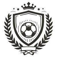 A soccer ball in a shield with a crown and laurel wreath vector
