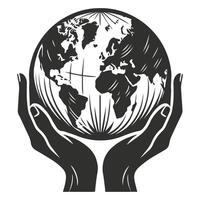Hands holding a globe in black and white vector