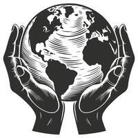 Hands holding the earth globe in black and white vector