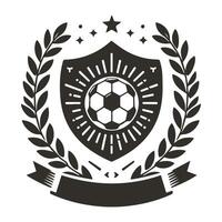 A black and white emblem with a soccer ball and laurel wreath vector