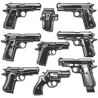 A set of different guns on a white background vector