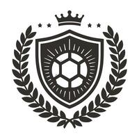 A black and white emblem with a soccer ball and crown vector
