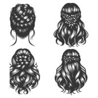 Hair styles with long hair, braid, and curls vector