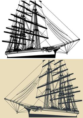 Sailing ship close up illustrations