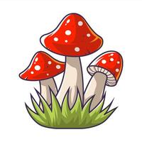 three red toadstools in a clearing. vector