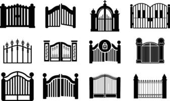 Set of gate icon or fence silhouette illustration on white background vector
