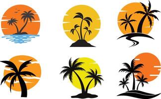 Palm tree sunset on island. Illustration on white background vector