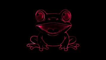 Neon frame effect, Frog happy frog with big eyes and a wide mouth, ready to leap on black background video