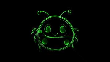 Neon frame effect, Ladybug small ladybug with round spots and tiny antennas on black background video
