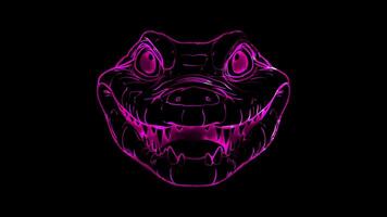 Neon frame effect, Alligator friendly alligator with a toothy grin and big eyes on black background video