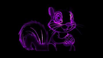 Neon frame effect, Squirrel fun squirrel with a bushy tail on black background video
