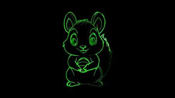 Neon frame effect, Squirrel fun squirrel with a bushy tail on black background video