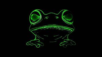 Neon frame effect, Frog happy frog with big eyes and a wide mouth, ready to leap on black background video