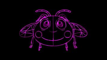 Neon frame effect, Ladybug small ladybug with round spots and tiny antennas on black background video