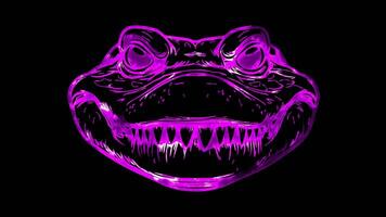 Neon frame effect, Alligator friendly alligator with a toothy grin and big eyes on black background video