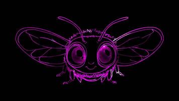 Neon frame effect, Bee buzzing bee with big eyes and fluffy stripes, ready to fly on black background video