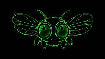 Neon frame effect, Bee buzzing bee with big eyes and fluffy stripes, ready to fly on black background video