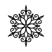 Unique snowflake, detailed hand drawn flat illustration. Graphic outline drawing. Christmas and New Year symbol. Beautiful snowflake silhouette icon for winter design and decoration vector