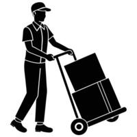 A man with a cart and boxes on a hand truck vector