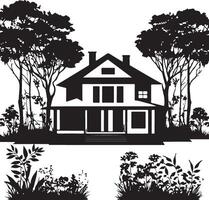 Silhouette of a house in the woods vector
