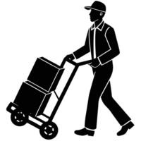 A man pushing a cart with boxes on it vector