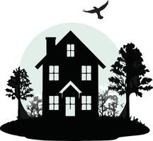 A house with trees and birds vector