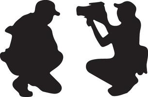 Two silhouettes of people taking pictures with a camera vector