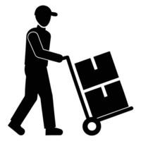 A man is pushing a cart with boxes on it vector