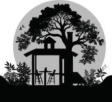 A silhouette of a house with a tree in the background vector
