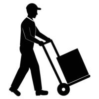A silhouette of a man pushing a cart with a box vector
