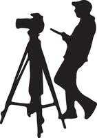 A silhouette of a man standing next to a camera vector