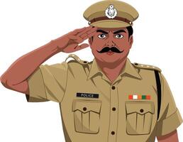 Indian police officer salute in uniform front view vector