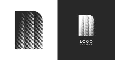M letter. Sharp contrast monogram strike diagonal hatching for industrial yet modern look. High bold logo template. Logotype concept design for brand in tech, architecture, fashion vector