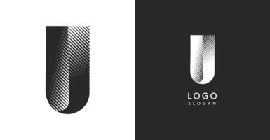 U letter. Sharp contrast monogram strike diagonal hatching for industrial yet modern look. High bold logo template. Logotype concept design for brand in tech, architecture, fashion vector