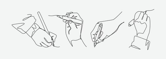 Hands holding stationery with continuous one line drawing style. Writing, drawing, taking note. Editable line illustration. vector