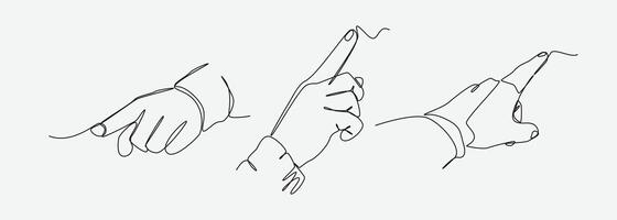 Pointing hands set collection with continuous one line drawing style. Editable line illustration. vector