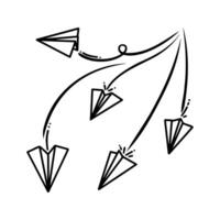 Set of doodle paper plane icon. Hand draw paper airplane. vector