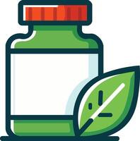 Natural Supplement Bottle Icon with Leaf Design vector